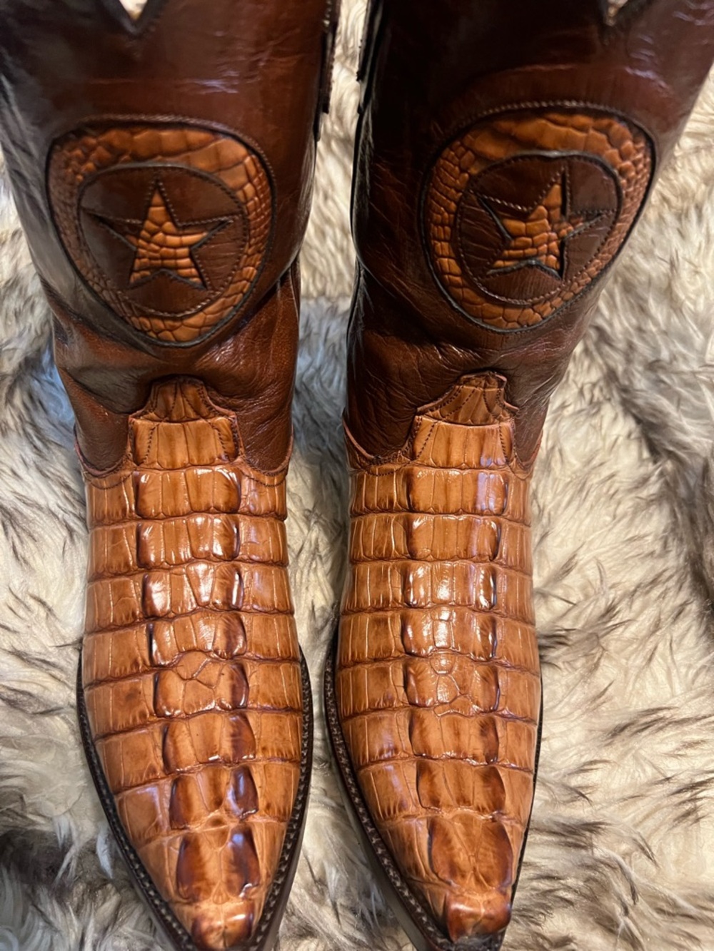 Men's BLACK JACK TOP QUALITY CAIMAN & LEATHER Western Boots with Star Med-Sz 9 D - Picture 14 of 16